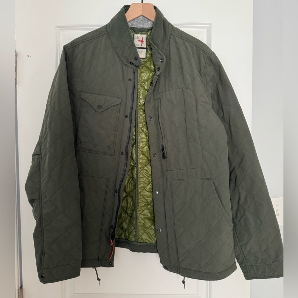 Relwen Quilted Tanker, olive green, size L, EUC